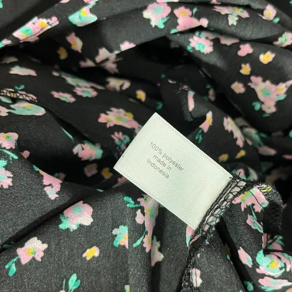 LANE BRYANT BLOUSE 18/20 BLACK FLORAL PRINT TIERED RUFFLE SLEEVE V NECK PINK GRE - Picture 6 of 10